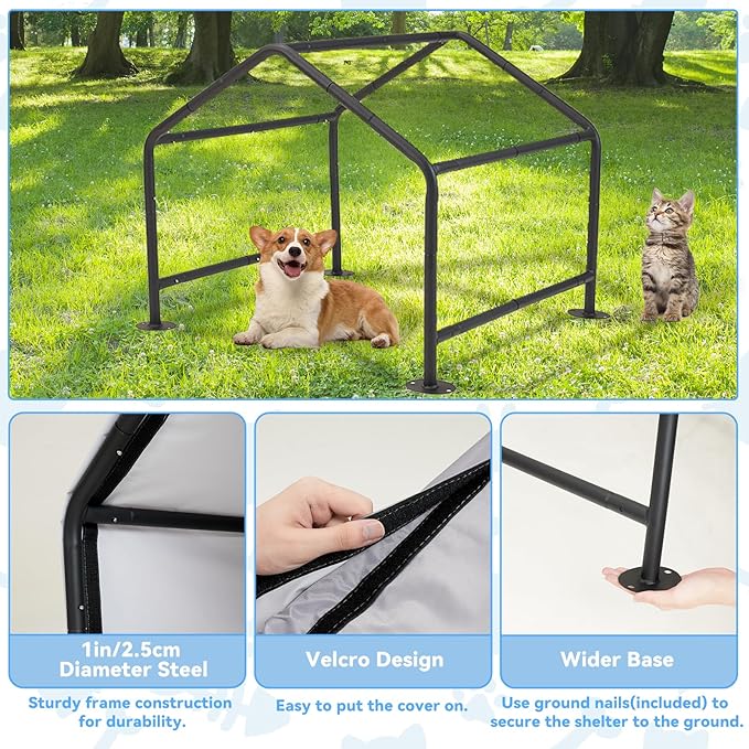 Dog Shade Shelter Outdoor Tent for Small Medium Dogs, Waterproof Sun Protection Pet House for Dogs, Small Animals and Livestock, Pet Canopy with Upgraded Doors and Ground Nails