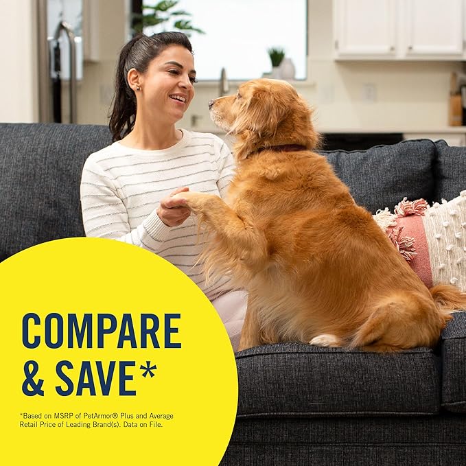 PetArmor Plus Flea and Tick Prevention for Dogs, Dog Flea and Tick Treatment, 3 Doses, Waterproof Topical, Fast Acting, X-Large Dogs (89-132 lbs)