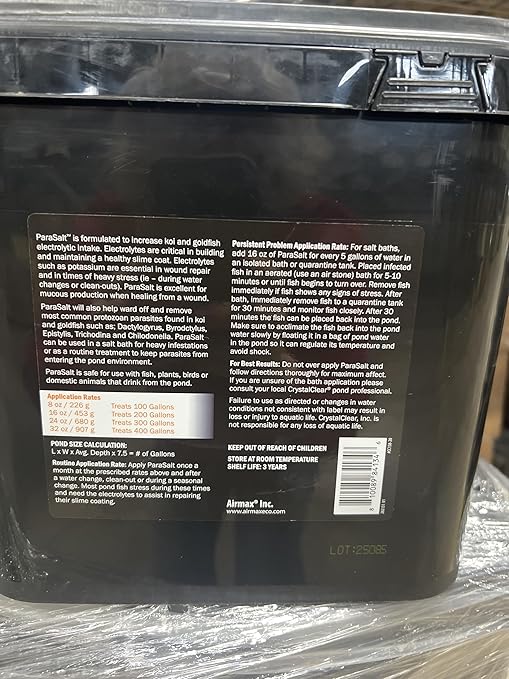 CrystalClear ParaSalt Outdoor Pond & Water Garden Rock Salt Crystals, Fish Parasite Control, Beneficial Stress Reducing & Slime Coat Treatment, Natural Aquatic Additive, Koi, Plants & Pet Safe, 20 lbs