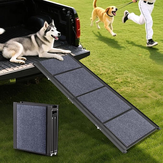 AQUILLA Dog Ramp for Car, 67" Aluminum Foldable Pet Ramp with Anti-Slip Soft Surface, Outdoor Portable Pet Ramp for Old & Medium & Large Dogs Enter Caravans, High Bed, Up to 250LBS (67" L x 17.3" W)