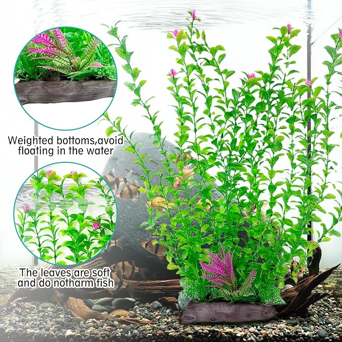 Hamiledyi Aquarium Plastic Plants Aquarium Decor Artificial Fish Tank Plants,Tall Fish Tank Decorations, Extra Large Aquarium Plant 20.4-inch Tall,1PCS