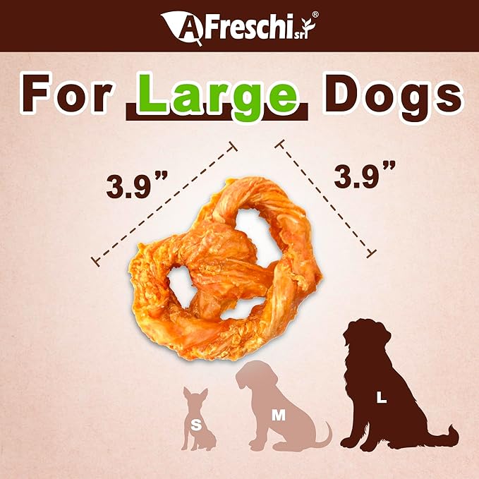 Afreschi Natural Turkey Tendon Pretzel (L) 1 Unit per Pack, Dog Treats for Signature Series, All Natural Human Grade Puppy Chew, USA-Sourced Turkey Tendon, Hypoallergenic, Rawhide Alternative
