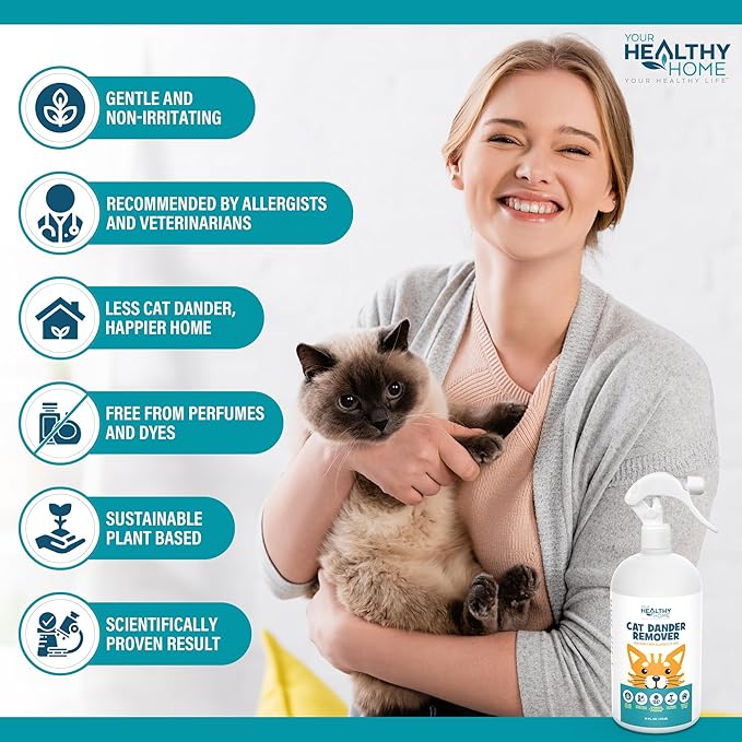 Cat Dander Remover Aloe Vera Free- Pet Dander Allergy Reducer Relief Dry Skin Spray for Cats and Humans| Cruelty-Free & Made in USA (1 Pack with Free Mitt & Ebook)