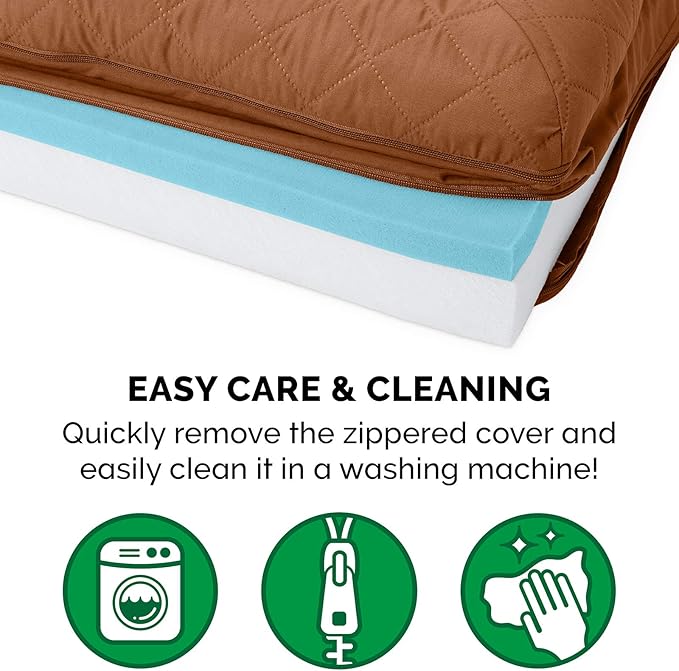 Furhaven Cooling Gel Dog Bed for Large Dogs w/ Removable Bolsters & Washable Cover, For Dogs Up to 125 lbs - Quilted Sofa - Toasted Brown, Jumbo Plus/XXL