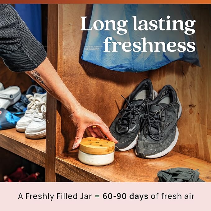 Azuna Air Freshener & Odor Eliminator for Strong Odor | 2 Room Kit Includes (2) Empty Luxe Glass Jar & 12oz Gel Refill with Tea Tree Essential Oil | Sandalwood Scent | Last 60-90 Days