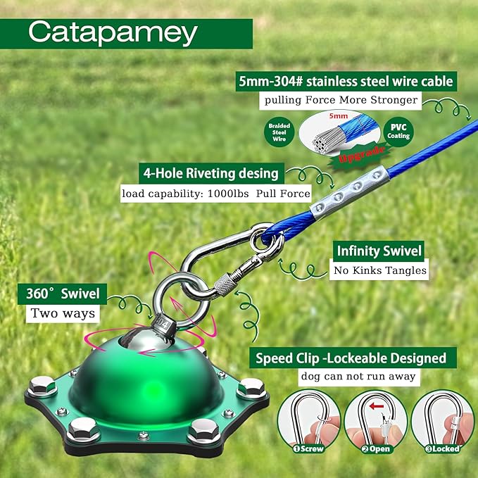 Dog Tie Out Cable and Stake for Yard,(up to 200lbs) 360°Swivel Run Anchors- No Tangle,with 30FT Heavy Duty Tie Out Cable for Dogs,Dog Runner for Yard,Ideal for Outdoor Camping