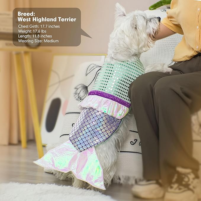 cyeollo Large Dog Costume Mermaid Dog Halloween Costumes Holiday Outfit for Big Dogs Pet Birthday Party Sparkly Clothes, Size XL