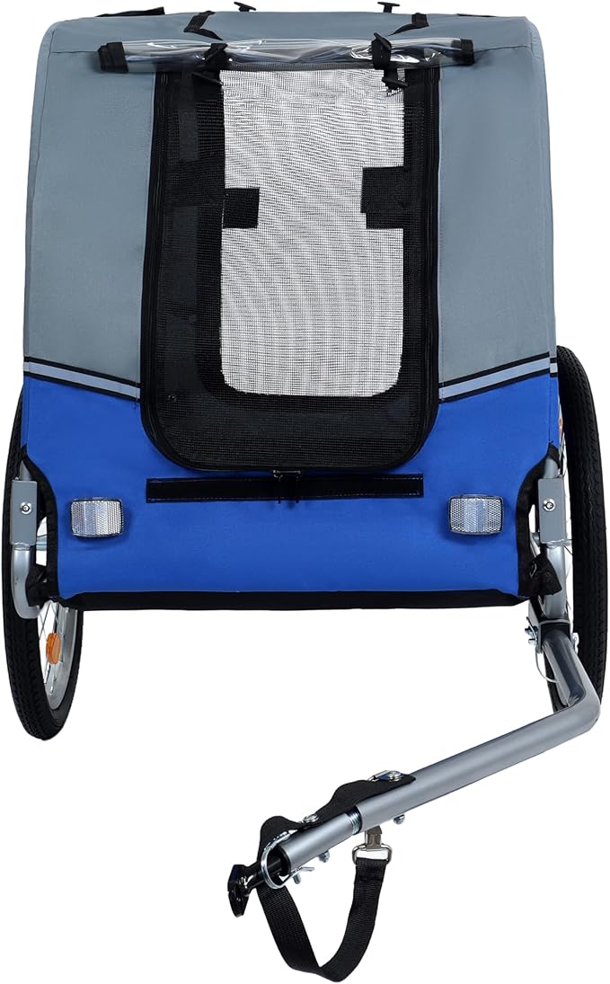 Blue-Grey Large Folding Bike Trailer for Dogs – Heavy-Duty Steel Frame, 66LB Capacity Pet Carrier for All-Terrain Cycling, Jogging & Camping Adventures!