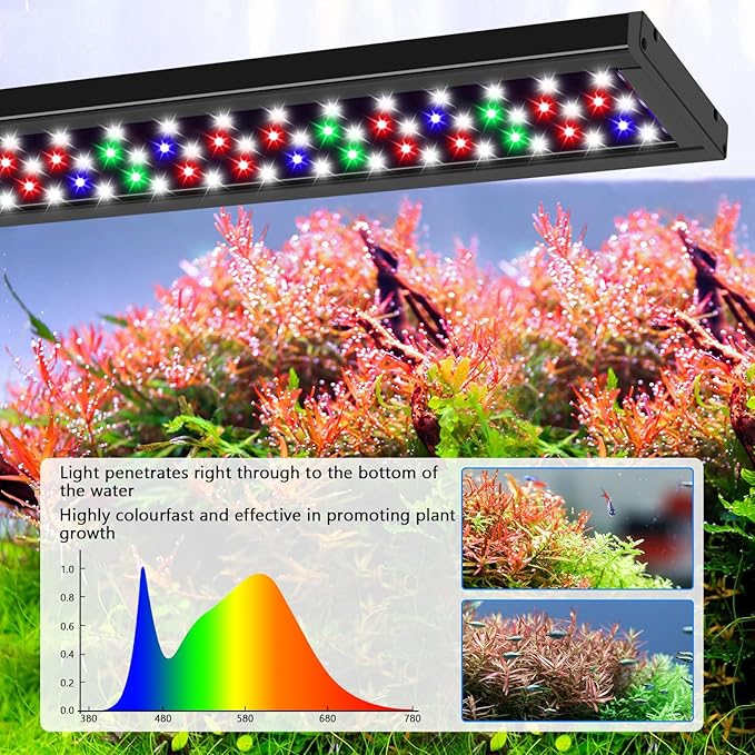 AQQA Full Spectrum Aquarium Light,Fish Tank Lights for Plant Growth Fish Viewing,3 Mode White Blue Red Green LED Beads,Timer,Adjustable Brightness,Extendable Brackets for Freshwater 18W for 18-24inch
