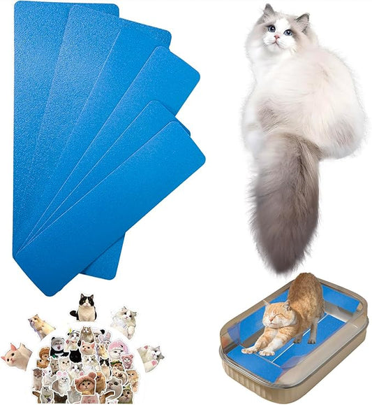 Cat Nail File Scratching Strips - 6 Pcs Cat Scratcher Liner for Litter Box, 3 Pairs Peel Stick Cat Strips in Different Sizes - Recommended for Litter Box Use (Blue)