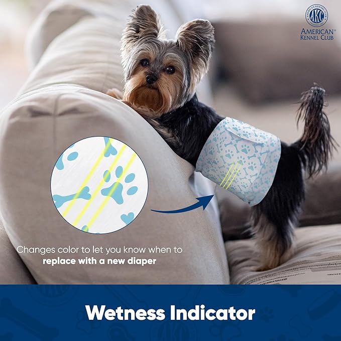American Kennel Club Male Dog Wrap, Disposable Diapers with Wetness Indicator, X-Small, 50 Count