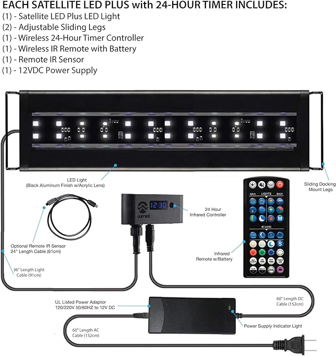 CURRENT USA 48-60" Inch Satellite Freshwater LED Plus Full Spectrum RGB+W Light for Aquariums | Wireless 24 Hour Remote Control Fish Tank Lighting (4508)
