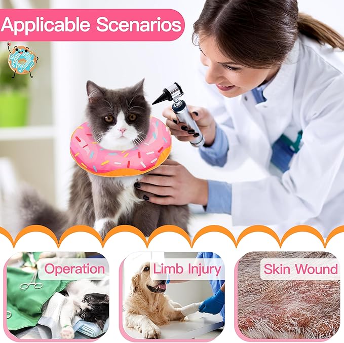Cat Cone Collar Soft, Cute Cat Donut Collar After Surgery, Adjustable Kitten Recovery Cones to Stop Licking, Lightweight Neck Elizabethan Collars for Cats Kittens (Pink, Large)