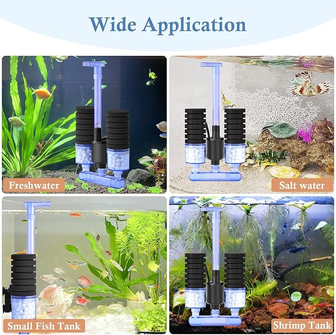 FEDOUR Aquarium Sponge Filter with Water Pump, Quiet Electric Biochemical Filter, with 4pcs Filter Sponge and Ceramic Balls, for up to 40Gallon Fish Tank, Turtle Tank, Shrimp Tank