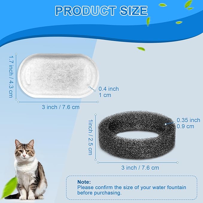 Cat Water Fountain Filters, 40 Pack Cat Replacement Filters for Stainless Steel 108oz/3.2L& 67oz/2L adjustable Flow Pet Water, Dog Fountain Filter（20 + 20 Pack)