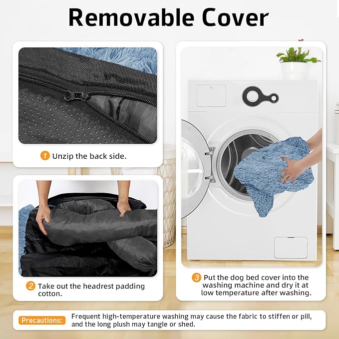 GGIB Calming Dog Bed Fluffy Plush Dog Mat for Furniture Protector with Removable Washable Cover for Large Medium Small Dogs and Cats (Extra Large (53x39.3x6), Navy)