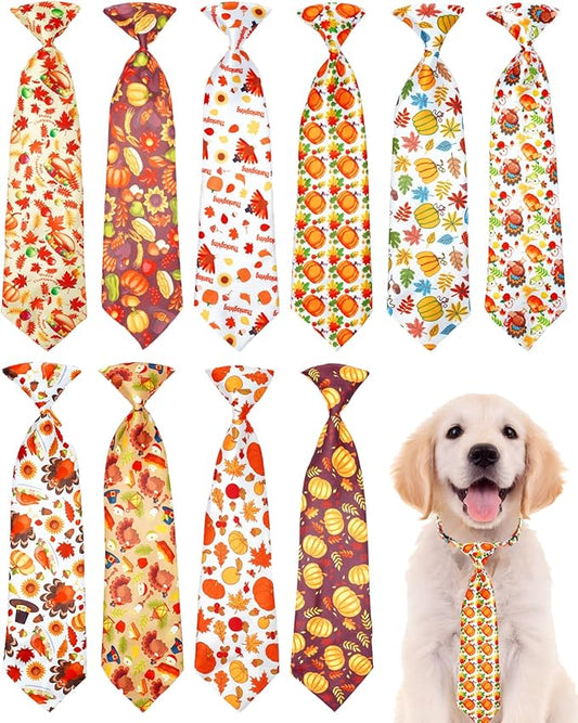 PET SHOW 10 Pack Thanksgiving Dog Ties Neckties for Large Medium Dogs Adjustable Holiday Grooming Accessories Neck Ties Bowties Girl Boy Pets Festival Costumes Puppy Party Gift Favor(Medium)