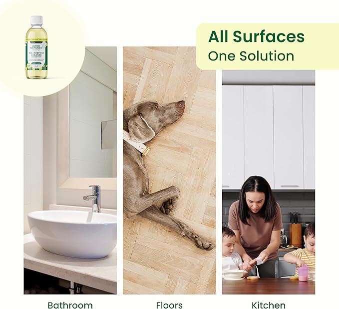 Good Natured Brand All-Purpose Cleaner Concentrate + 16 oz Bottle | Multi-Surface Cleaner | Natural Lemon Essential Oil | Multipurpose Cleaner All Surfaces | Lemon Love | 4oz makes 64oz