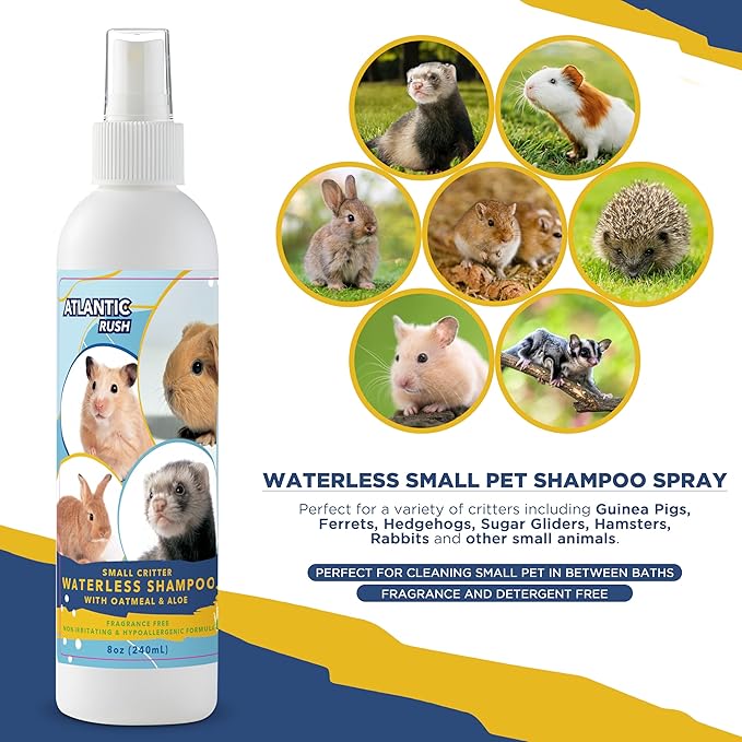 Waterless Shampoo for Small Critters - 8oz Cruelty Free Dry Shampoo - No Rinse for Pet Ferrets, Guinea Pigs, Hedgehogs, Sugar Gliders, Rabbits & Hamsters (8 oz, Fragrance Free)