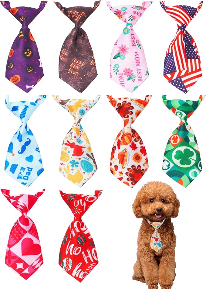 PET SHOW 10 Pack Holiday Small Dog Ties Neckties for Doggies Cats Adjustable Grooming Accessories Neck Ties Bowties Girl Boy Pets Festival Costumes Puppy Wedding Party Gift Favor