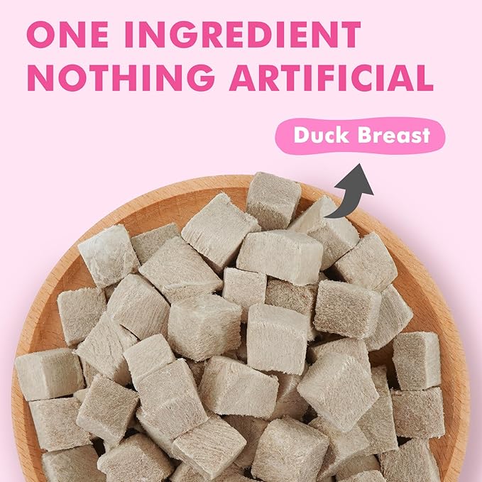 Freeze Dried Cats & Dogs Raw Treats, All Natural Single Ingredient Duck Breast, High Protein Healthy Pet Training Treats or Food Topper, 3.5 oz