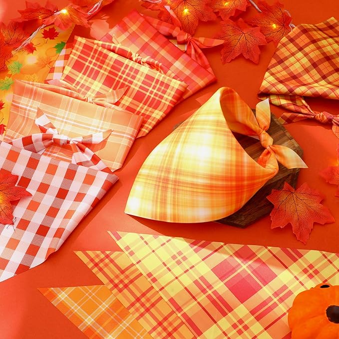 Abbylike 50 Pcs Fall Plaid Dog Bandanas Bulk Autumn Bandanas for Dogs Triangle Kerchief Bibs Scarf for Small Medium Large Pets Thanksgiving Costume Accessories, 25 Styles (31.5 x 21.7 x 21.7 Inch)