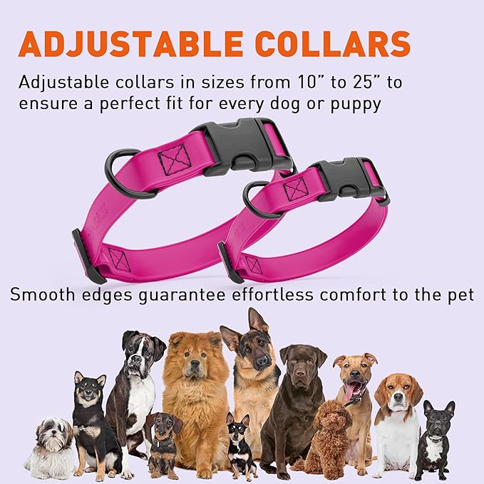 Dogline Biothane Waterproof Dog Collar with Quick Release Buckle Strong Coated Nylon Webbing with Odor- Proof for Easy Care Easy to Clean Fits Small Medium Large Dogs, Magenta Pink 3/4" W 12-19" L