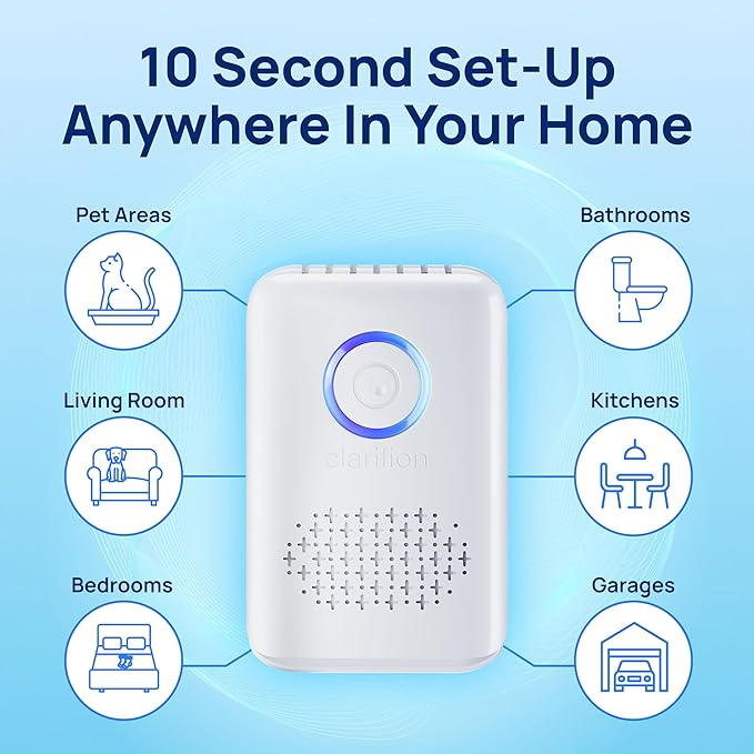 Clarifion ODRx - UV-C Cat Odor Deodorizer & Eliminator, Removes Cat Pee Smell, Filterless, Quiet, Compact Air Freshener for Bedrooms, Living Rooms, Litter Box Areas, Eliminates Ammonia Odors