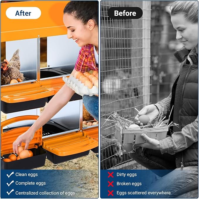 Chicken Nesting Box, 6 Hole 2 Layer Hen Nest Boxes with Legs, Roll Away Eggs Laying Boxes,Cleanable Pull Out Hen Roosting Boxes