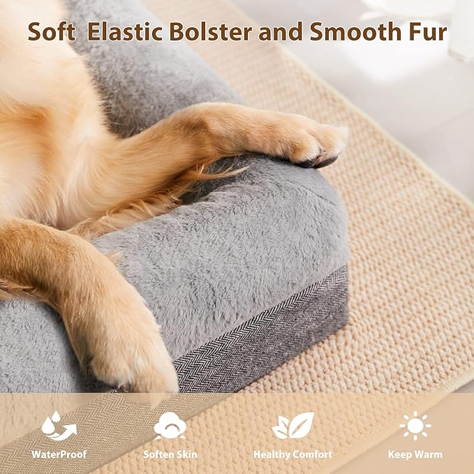 BFPETHOME XL Extra Orthopedic Dog Bed for Large Dogs – Washable Couch-Style Pet Bed with Supportive Bolster Sides, Removable Waterproof Cover, Non-Slip Bottom, Comfortable Dog Bed for Better Sleeping