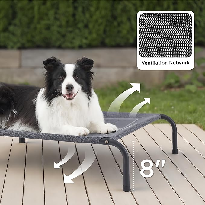 Bedsure Outdoor Elevated XL Dog Bed, Portable Indoor & Outdoor Cooling Raised Cot Pet Hammock Bed with Skid-Resistant Feet, Frame with Breathable Mesh, Black, 54 inches
