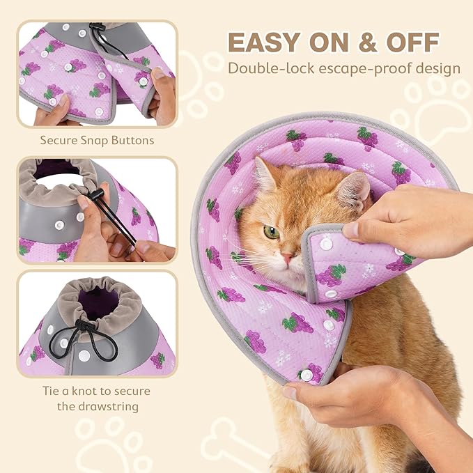 Avont Cat Cone Collar Soft to Stop Licking, Adjustable Foldable Lightweight Kitten Recovery Collar After Surgery for Small Dogs, Elizabeth Cone of Shame Alternative -Grape(S)