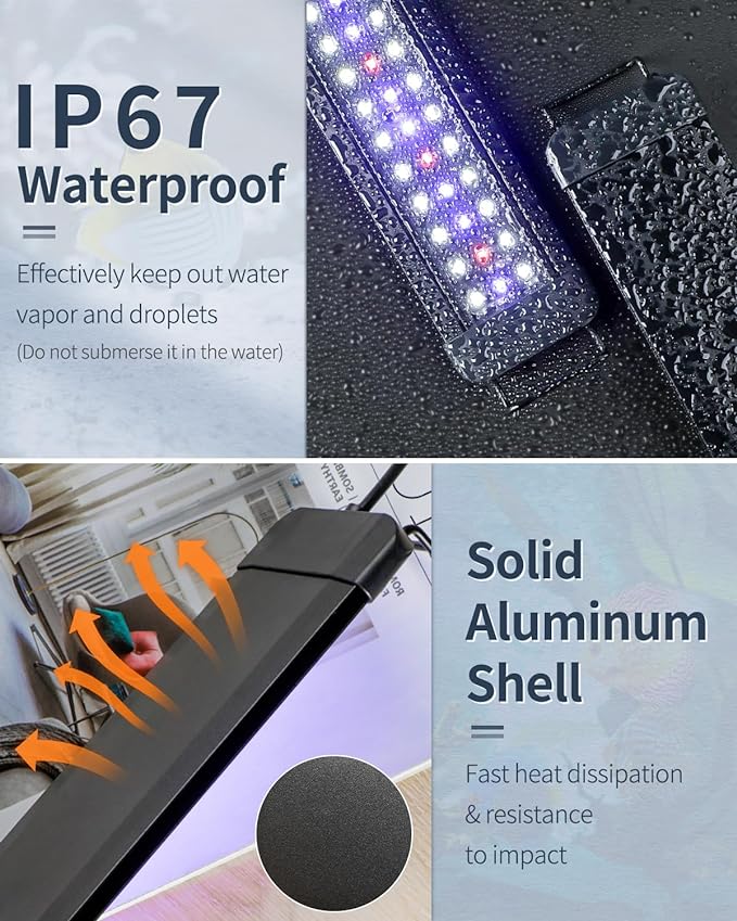 Pawfly 33W Aquarium LED Light for 48 to 54 Inch Fish Tanks Extendable Fish Tank Light with Full Spectrum Brilliant White Blue Red Lights with Daytime & Night Modes and Adjustable Brightness