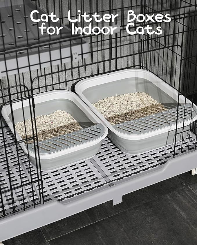 BNOSDM Senior Cat Litter Box Low Entry Kittens Travel Litter Box with Scoop Open Collapsible Shallow Cats Potty Pan Foldable Pet Toilet for Sick Disabled Older Elderly Cats Pink