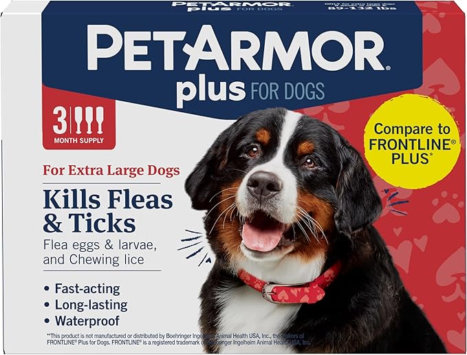 PetArmor Plus Flea and Tick Prevention for Dogs, Dog Flea and Tick Treatment, 3 Doses, Waterproof Topical, Fast Acting, X-Large Dogs (89-132 lbs)