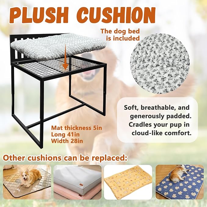 Beside Dog Bunk Beds for Large Dogs,Metal Dogs Bed Frame with Removable Cushion - Large