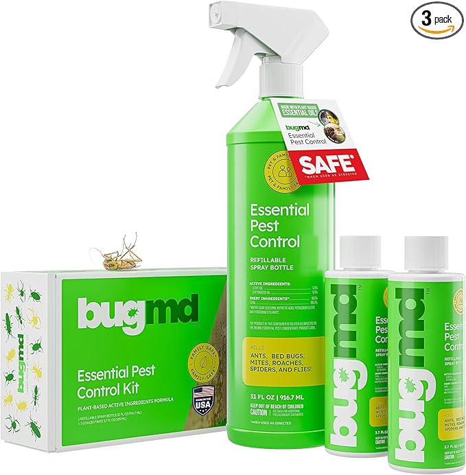 BugMD Ant Killer & Bug Spray - Roach and Cockroach Killer Indoor, Spider Spray for Home, Fly and Insect Defense, Natural, Safe with Essential Oils, Plant-Powered, Pest Control - Starter Kit