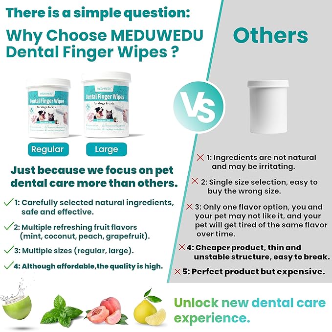 Dental Care Finger Wipes 60 Counts,Teeth Cleaning Finger Wipes for Dogs & Cats,Reduces Plaque & Supports Oral Freshness, Small Animal Stain Removers, Coconut Scent