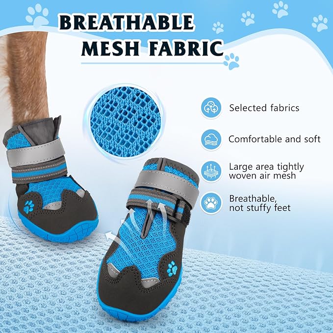 Dog Shoes for Large Medium Small Dog, Mesh Breathable Dog Shoes for Hot Pavement, Anti-Slip Dogs Boots Paw Protectors with Reflective for Outdoor Walking Indoor Hardfloors (Size 5)
