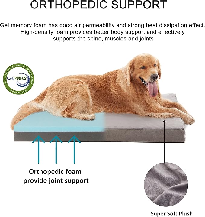 GOHOO Jumbo Dog Bed for Large Dogs, Orthopedic Memory Foam with Cooling Gel & Waterproof Lining