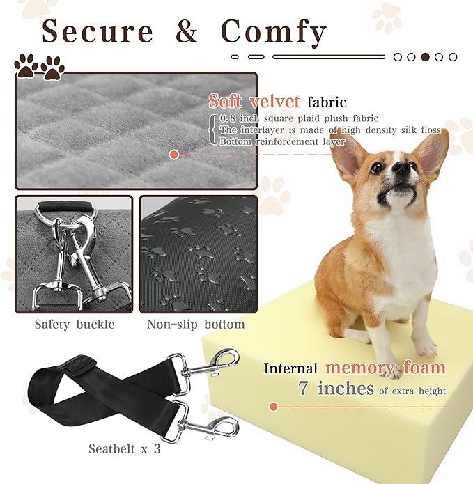 Dog Car Seat-Dog Booster Car Seat with 7''Interior Height,Pet Travel Car Seat with 2 Safety Leashes,Car Dog Seat Restraint Small/Medium Dog up to 35 lbs,Detachable Washable,Easy to Install(H-Black)