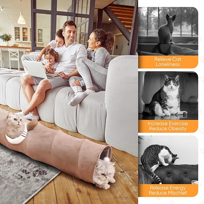 Collapsible Cat Tunnel Straight Tube for Indoor Cats & Kittens Large Foldable Play Cave Toy with Hanging Ball & Peek Hole,Ideal for Rabbits, Ferrets, Puppies & Small Pets