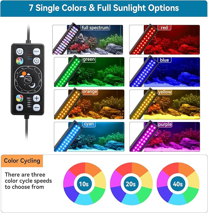hygger Aquarium LED Light Fish Tank Full Spectrum Lighting with 24/7 Day-Night Cycle Mode & Auto On/Off Timer, 7 Colors Options, Dimmable, Extendable Bracket for 12~18inch Freshwater Plant Tank
