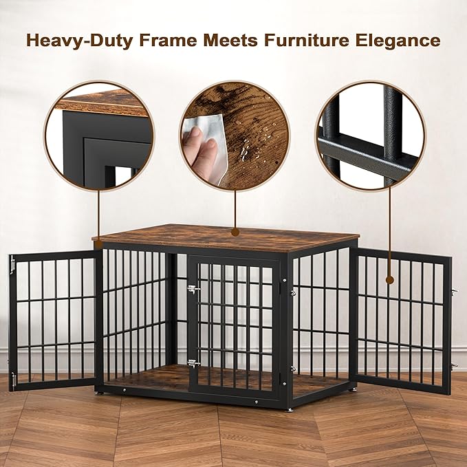 42 Inch Heavy Duty Dog Crate Furniture for Large and Medium Dogs, Decorative Pet House End Table, Wooden Cage Kennel Furniture Indoor, Rustic Brown
