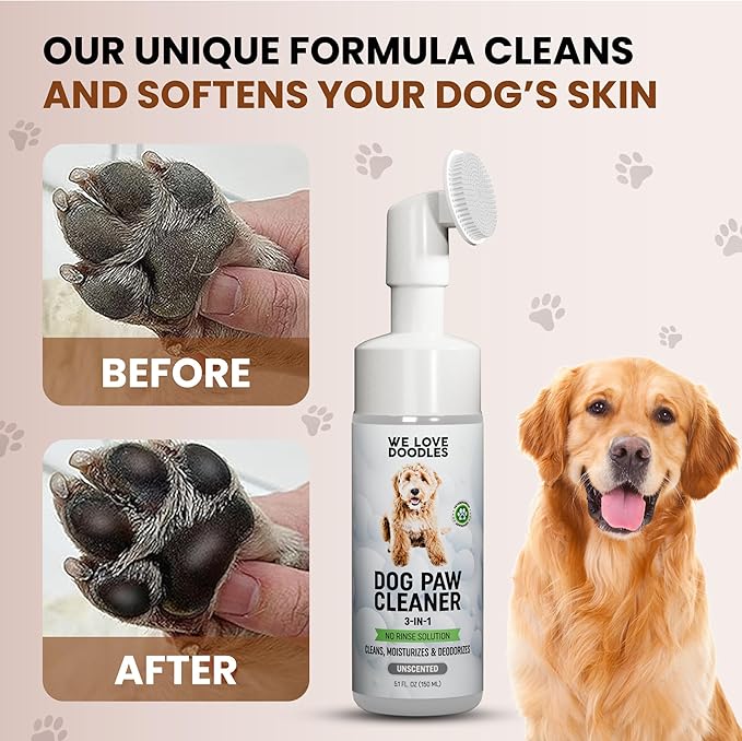 Dog Paw Cleaner (Over 100+ Feet Cleanings) No-Rinse Dog Foot Washer, Gentle and Safe Paw Cleaner for Dogs and Cats, Foam Formula, Moisturizes and Deodorizes, 150mL (Unscented) [We Love Doodles]