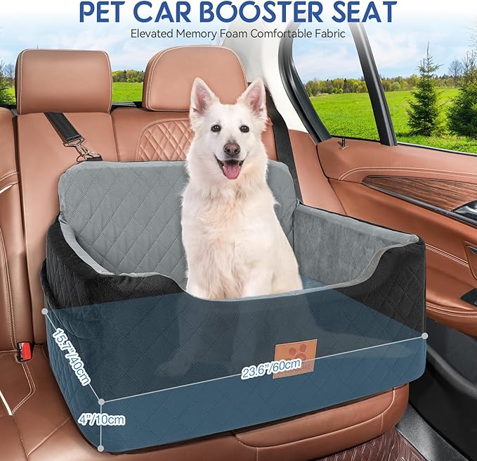 Dog Car Seat for Medium/Large Dogs,Dog Booster Seat for Dog Under 50lbs or 2 Small Dogs, Detachable and Washable Pet Car Seat,Multi-Functional Travel Dog Bed & Dog Sofa(Black/Grey)