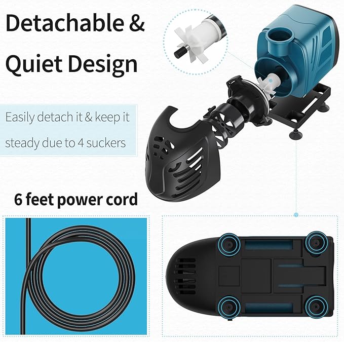 Uniclife Aquarium 400 GPH Submersible and Inline Water Pump 30W 6ft High Lift AC 120 V Quiet Adjustable Return Pump with 6 ft. Power Cord for Fish Tanks Pond Waterfalls Fountains Sumps and Gardens