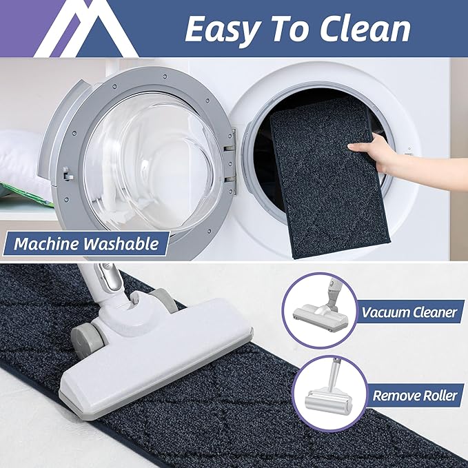 COSY HOMEER Edging Stair Treads Non-Slip Carpet Mat 28inX9in Indoor Stair Runners for Wooden Steps, Edging Stair Rugs for Kids and Dogs, 100% Polyester TPE Backing (10pc, Navy)