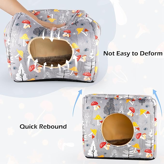 Bienbee Guinea Pig Hideout, Washable Guinea Pigs House Cozy Guinea Pigs Bed for Small Pet Bunny/Rabbit/Hamster/Chinchilla Guinea Pig Accessories Mushroom