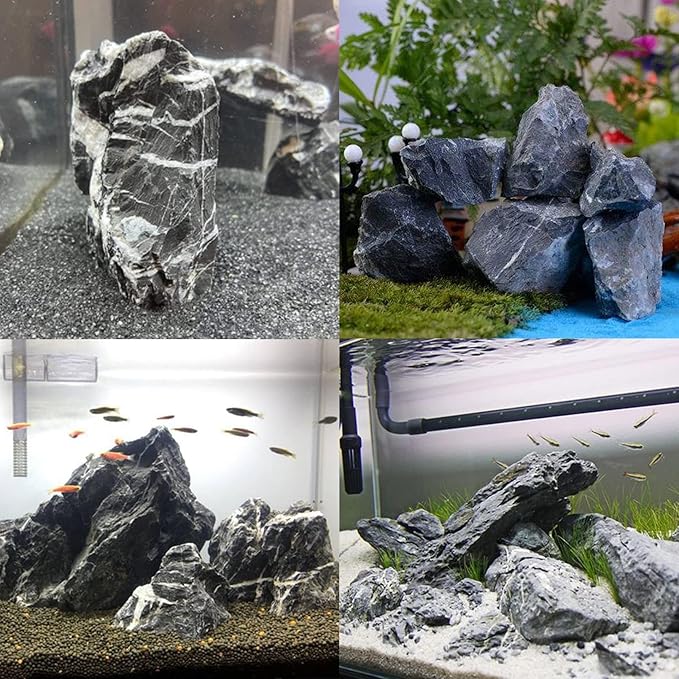 PINVNBY Natural Seiryu Stones, Aquariums Slate Stone Decorative Rocks for Fish Tank, Terrariums, Paludarium, Vivariums, Reptile and Amphibian Enclosures, Aquascaping (4.5lb)